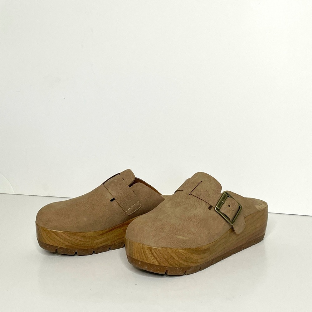 KORKS Tan Suede Clogs with Wooden Sole